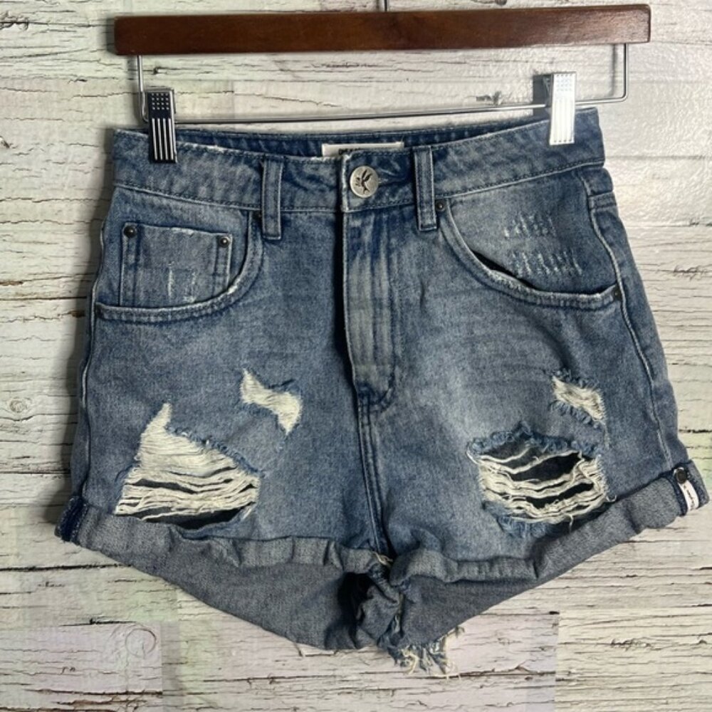 One Teaspoon High Waist Bandits Cut Off Denim Shorts 25 Jean 100% Cotton